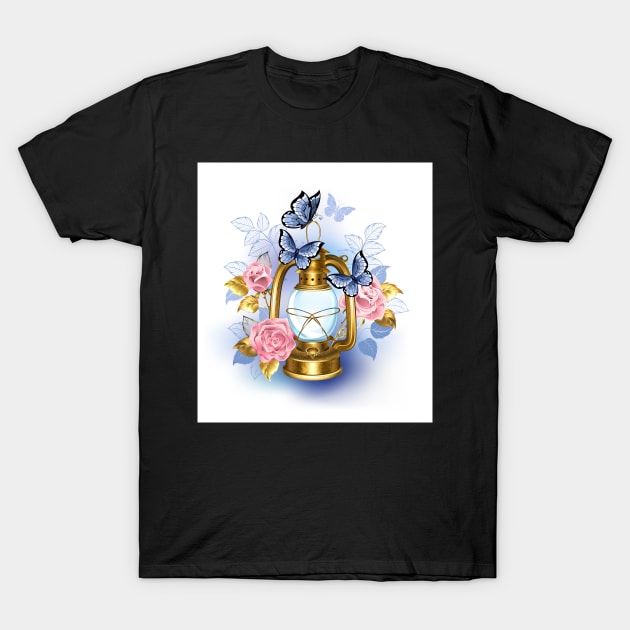 Kerosene Lamp with Pink Roses T-Shirt by Blackmoon9